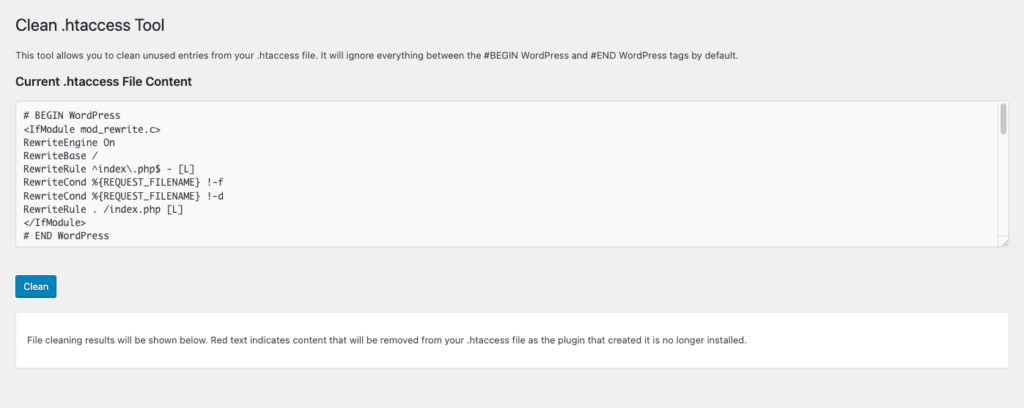 clean htaccess main interface